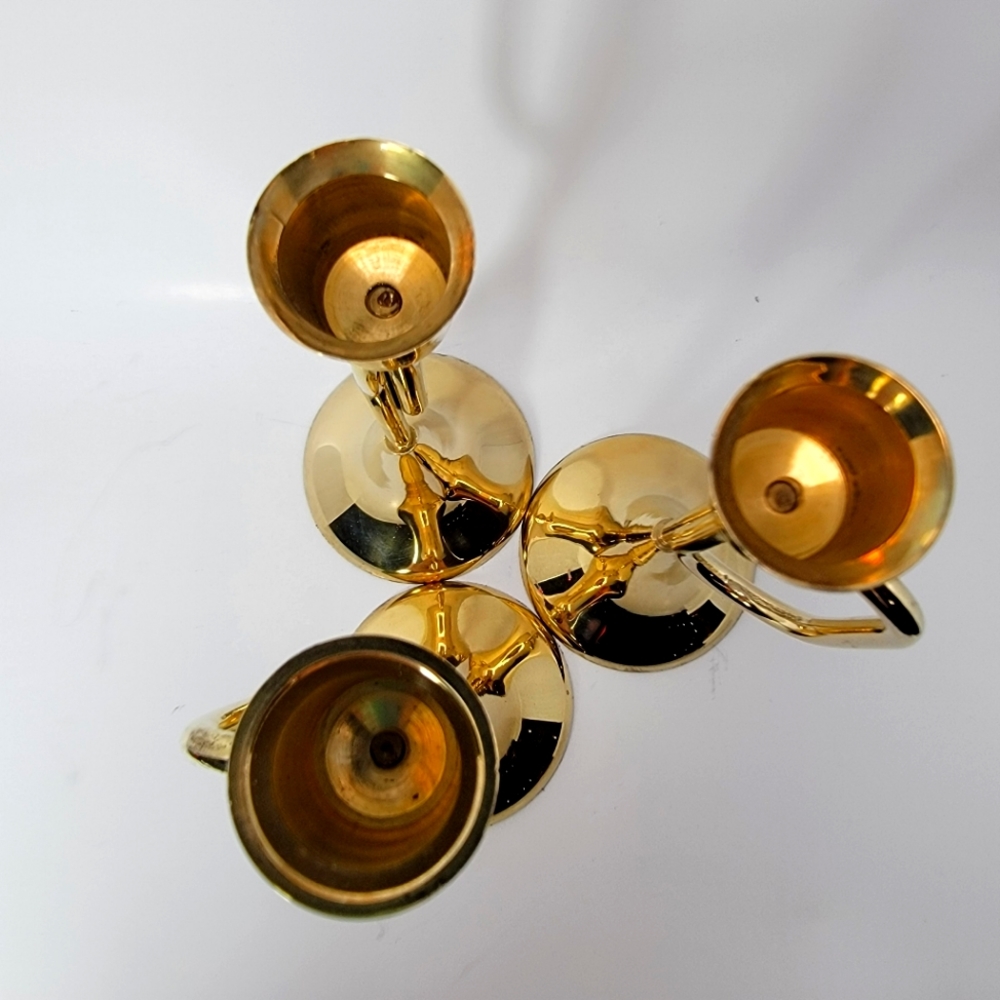 Set of 3 Brass Horn Candlesticks MCM Christmas Vtg - Picture 4 of 5